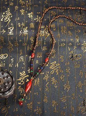 极速佛珠戴脖子的女士男士中国风B简约木珠项链长款佛珠毛衣链百
