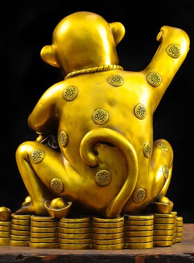 新品纯铜猴生肖摆件 家居装v饰品 风水招财聚宝盆商务福猴开业礼