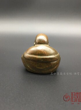新品袖珍实心铜弥勒笑佛小v摆件坐佛佛祖铜佛像手把仿古铜微雕古