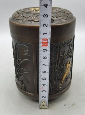 极速苏工黄铜梅兰竹菊茶叶u罐储蓄罐铜制茶叶罐大气上档次送礼复