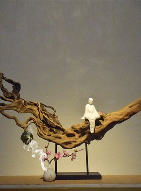 极速新中式根雕天然风化枯木实木禅意佛像简约P摆件办公室玄关茶