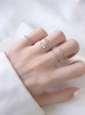 极速5pcs/Set Women Rings Set New Boho Style Wave Shape .Ring