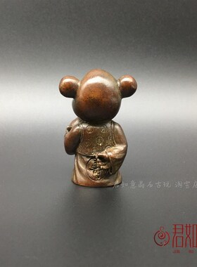 新品实心铜寿桃老鼠n摆件复古包浆福禄寿生肖小老鼠铜鼠茶宠铜艺