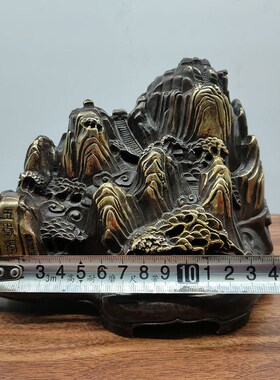 极速精品古玩铜器收藏铜器鎏金五岳独尊山L水摆件家居客厅工艺品