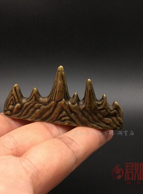 新品纯铜山形笔架 实心黄铜假山A型迷你小笔架文房用品桌面小精品