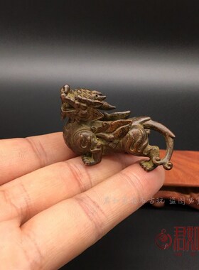 极速复古包浆 纯铜貔貅摆件一对红木K底座 貔貅麒麟小摆件