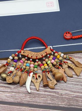 新品宝宝新生儿桃木挂件葫芦狗牙儿童随身K猪惊骨红绳饰品防护桃