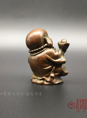 新品实心a铜元宝弥勒佛摆件笑佛小铜佛像迷你弥勒佛茶宠铜器