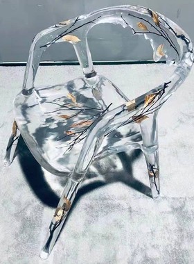 速发透明环氧树脂水晶水滴艺术椅子扶手椅座塑雕椅摆件树枝叶凳子