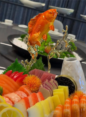 速发新创式摆件新款海鲜姿造装饰品摆盘大摆件中意刺身饰品鲑鱼盘