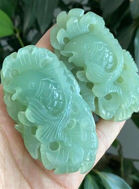 速发玉石鱼牌葫芦岫玉双面雕手件把岫玉龙把玩手工工雕刻
