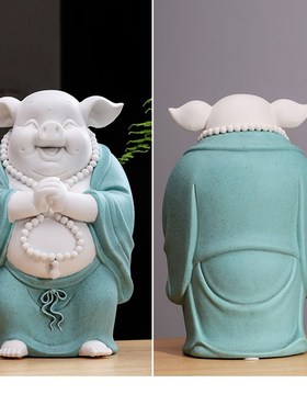 速发陶瓷招财猪十大生肖恭喜发财彩砂二厅福猪客号乔迁开业礼品摆