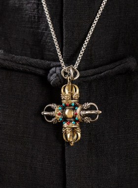 极速黄铜十字金刚杵m吊坠藏族特色纪念品金刚橛挂件车挂配饰品送