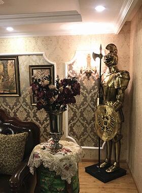 大号纯黄铜骑士欧式盔甲武士创意客厅落地高级感摆件别墅书房酒吧