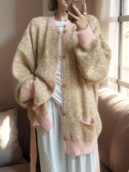 ເສືອດາວພິມເສື້ອ cardigan knitted ສໍາລັບແມ່ຍິງ Yu Shuxin ແບບດຽວກັນ sweater ເອີຣົບແລະອາເມລິກາ ..