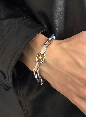 极速闪电设计钛钢项链男嘻哈女小众D设计不掉色锁骨链粗链高街欧