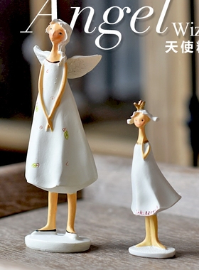 新品美式乡村欧式天使母女摆件酒吧复古电视橱P窗道具家居装饰创