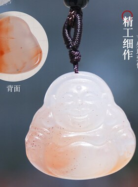 新品原矿南红玛瑙冰飘花弥勒佛公吊坠项链挂O件挂饰生日礼物送妈