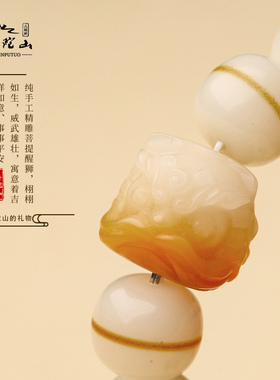 极速普陀山天然一线药师菩t提手串男女士盘玩国潮醒狮狮头手链文