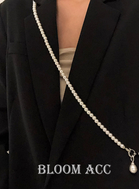 极速小众设c计~潮流前卫身体链珍珠陀螺项链西装卫衣饰链斜挎百搭