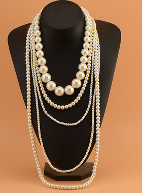 极速欧美复古新娘j饰品大小珍珠毛衣炼项链韩版多层时尚长版项链