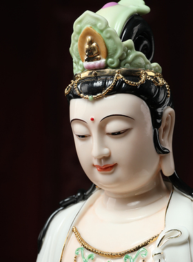 新品戴玉b堂德化白瓷《16吋坐荷自在观音》陶瓷观世音菩萨佛像家