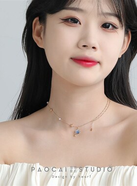 极速蓝色星球项链女宇宙锁骨链简约气质冷淡风轻奢小众.设计感颈
