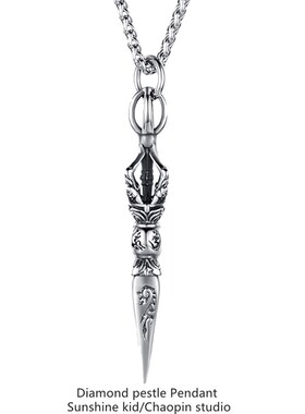 极速嘻哈潮男金刚杵吊坠降魔w杵项链六字真言男潮个性复古钛钢男