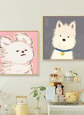新品潦草小狗余华数n字油画diy填充色手工绘可爱狗狗丙烯油彩画装