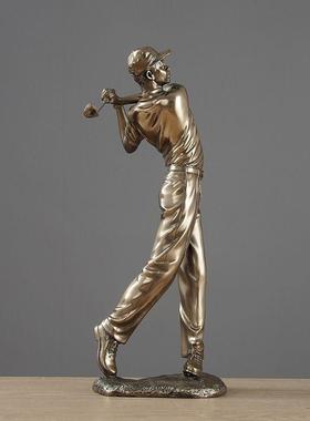 欧式打高尔夫球人物雕塑摆件办公室玄关书柜桌面轻奢创意装饰品