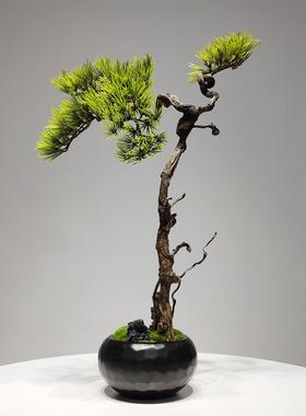 新中式仿真迎客松大盆景摆件样板间玄关别墅大厅售楼处禅意装饰