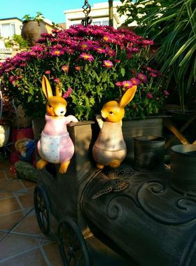 树脂青蛙兔子四件套花缸花盆挂件 花园装饰杂货摆件 小动物装饰