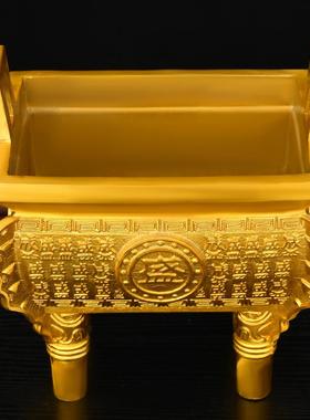 纯黄铜鼎摆件四方诚信鼎香炉盛鼎聚宝龙鼎家居办公室摆设商务礼