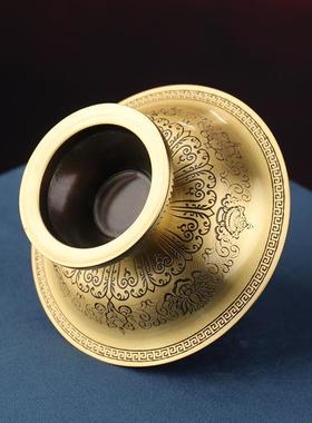 藏式铜制护法杯贡碗雕花八吉祥家用供杯古铜色居家摆件佛前供水杯