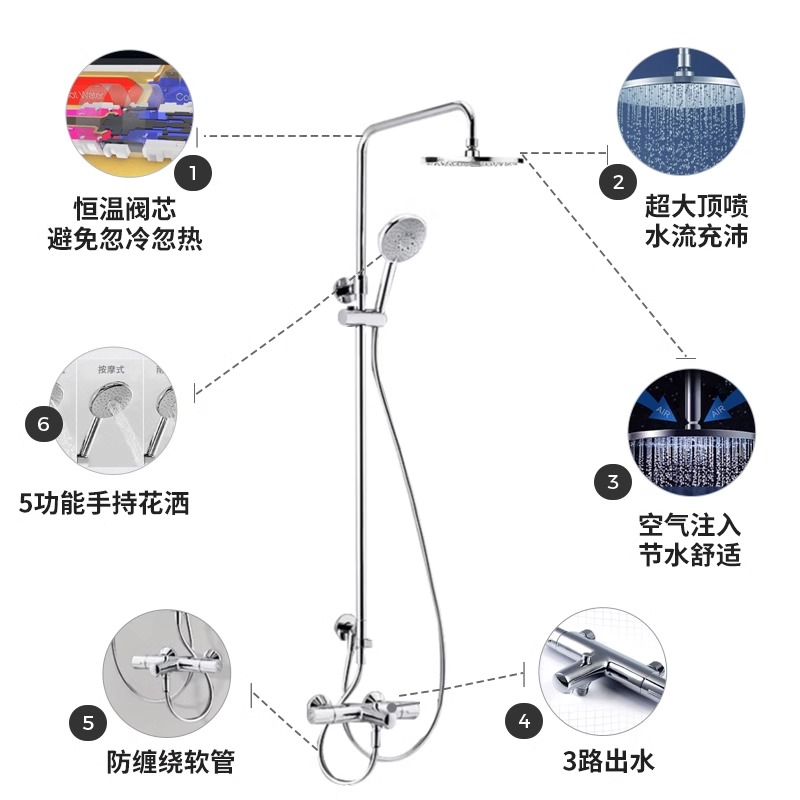 科勒花洒官方旗舰店恒温花洒三出水齐悦淋浴亲氧花洒套装21088T - 图2