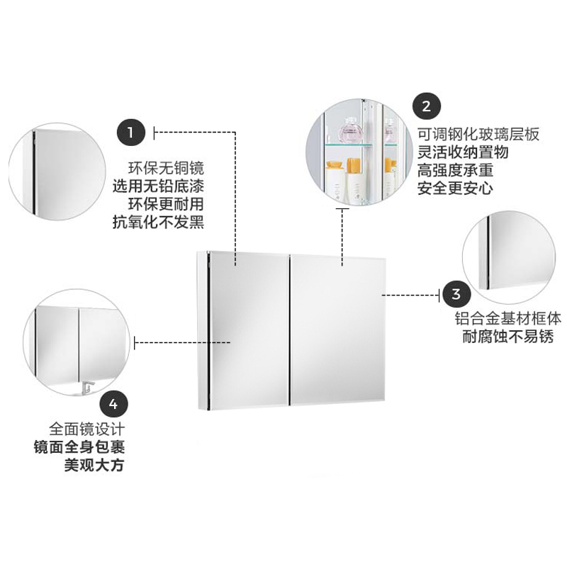 科勒艾洛诗镜柜卫生间浴室镜子镜柜置物柜带置物架镜箱24658T-0 - 图0
