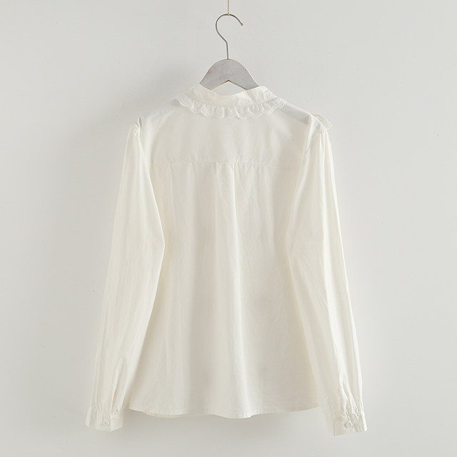 Dog embroidered lace stand collar cotton shirt