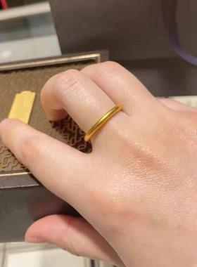 古法素圈戒指女磨砂实心仿真黄金不掉色指环小众设计感2024潮