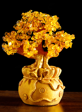 速发招财发财树摆件电柜乔酒视装饰品中式办公桌摆设开业柜迁新居