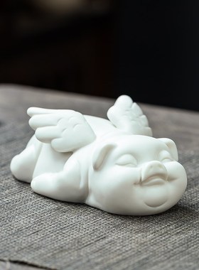 速发陶艺十二生肖动件招财白色猪摆物家居饰品可爱工瓷品摆设