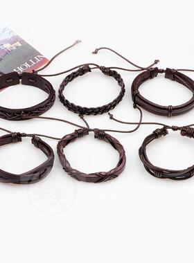 。Qinuo jewelry fashion cowhide wax rope woven Brlet men'
