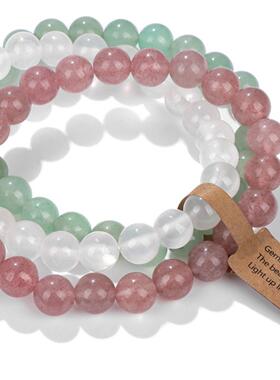 3Pcs/Set 8MM Beads Bracelet With Wish Tag Gem Natural Stone