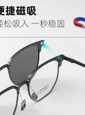 速发多边男磁吸近视形墨度套镜片三合一偏光理工男框架可配镜数