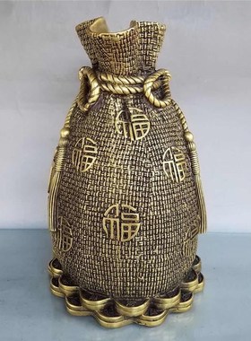 速发纯铜存钱罐福财摆件铜金属存钱袋宝居客厅装饰品招袋储蓄罐聚