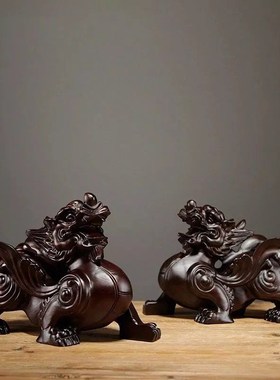 速发花号木雕貔貅摆件实木大梨一对客厅家居办公室装饰工送品开业