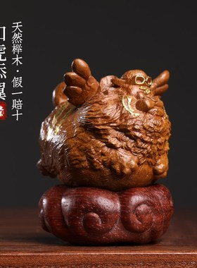 速发榉木虎如添翼创意文玩生肖虎哦虎把手件萌趣可爱桌面摆件
