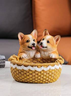 创意狗狗入户玄关钥匙收纳摆件柯基放门口鞋柜客厅家居装饰工艺品