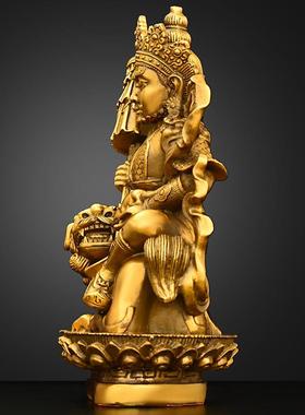 全铜宝天王铜像家居客厅桌面摆设用品及陈列柜黄铜瑞多闻天王骑狮