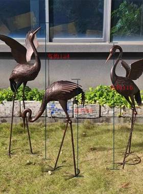 户外铁动物雕塑白鹭鹤窗饰模拟丹顶鹤山池庭院景观装饰