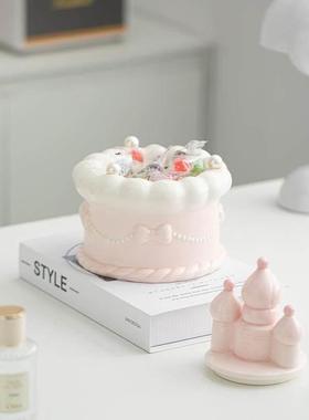 奶油风陶瓷城堡储物罐可爱少女心蛋糕收纳盒桌面饰品摆件生日送礼
